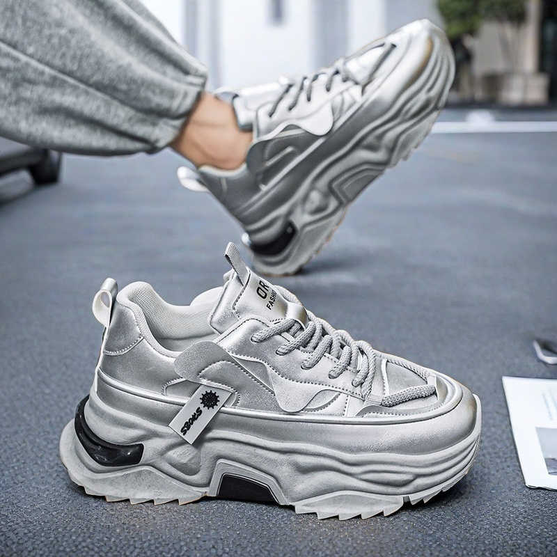 Men Shoes On Sale - Czarne platformowe tenisówki męskie sportowe tkane