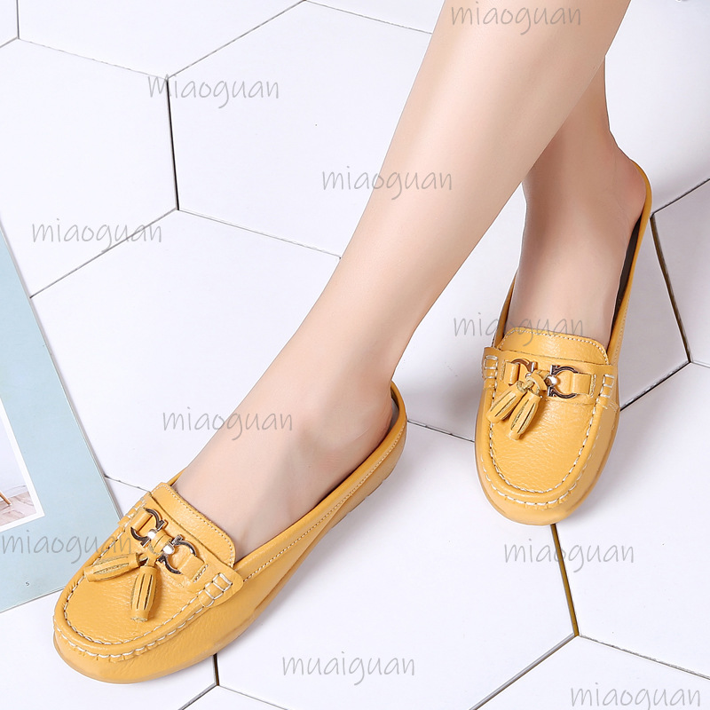 Boat Shoe Leather - Skórzane mule z frędzlami dla kobiet,